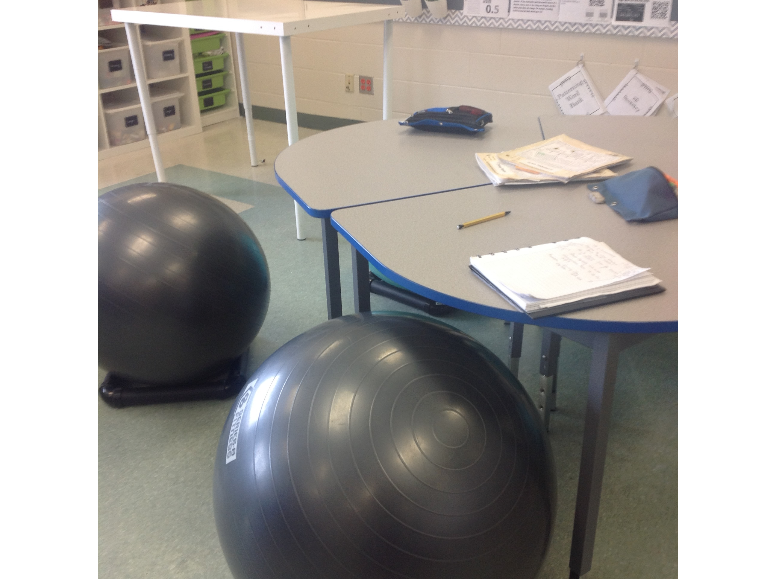 round yoga balls as seats in a classroom